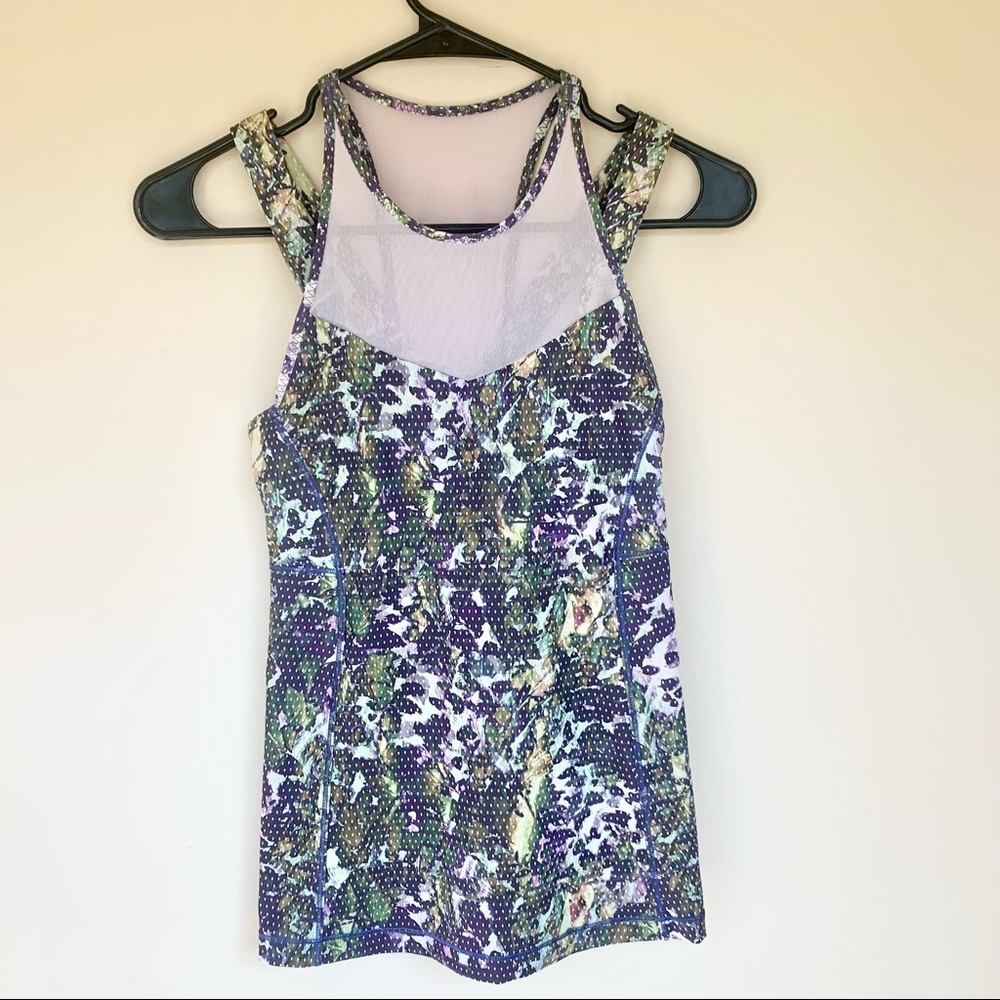 Lululemon running in the city tank top size 2 floral dotted green purple